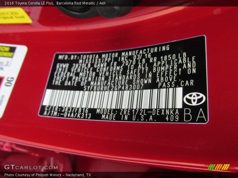 Barcelona Red Metallic / Ash 2016 Toyota Corolla LE Plus