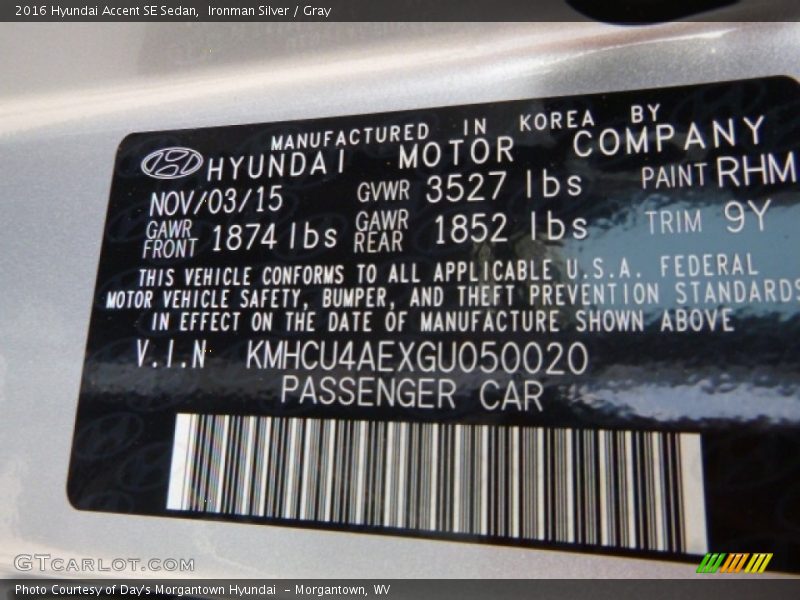 Ironman Silver / Gray 2016 Hyundai Accent SE Sedan