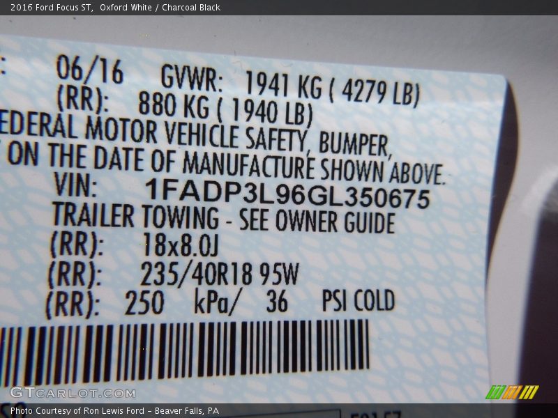 Oxford White / Charcoal Black 2016 Ford Focus ST