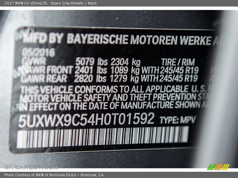 Space Gray Metallic / Black 2017 BMW X3 xDrive28i