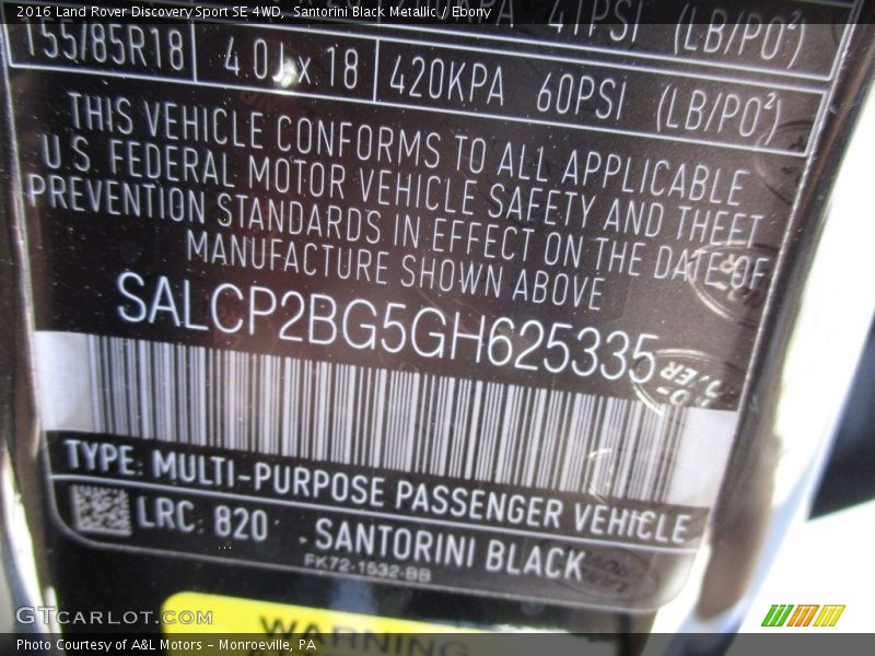 Santorini Black Metallic / Ebony 2016 Land Rover Discovery Sport SE 4WD