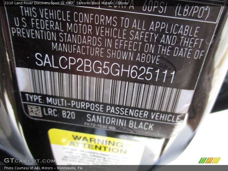 Santorini Black Metallic / Ebony 2016 Land Rover Discovery Sport SE 4WD