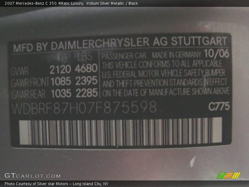 Iridium Silver Metallic / Black 2007 Mercedes-Benz C 350 4Matic Luxury