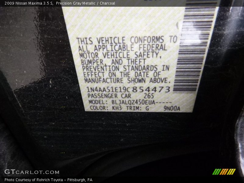 Precision Gray Metallic / Charcoal 2009 Nissan Maxima 3.5 S