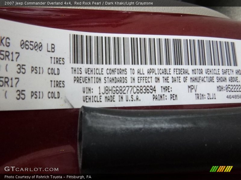 Red Rock Pearl / Dark Khaki/Light Graystone 2007 Jeep Commander Overland 4x4