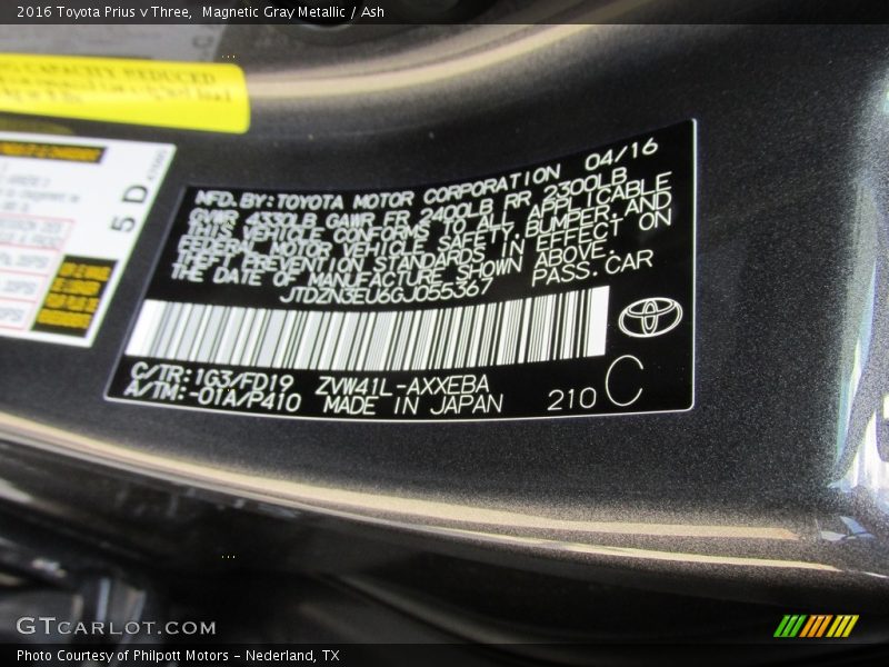2016 Prius v Three Magnetic Gray Metallic Color Code 1G3