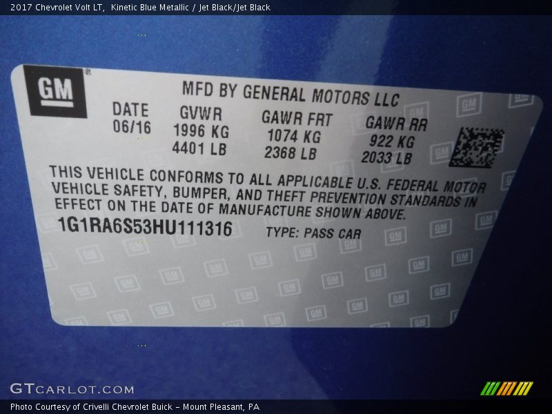 Kinetic Blue Metallic / Jet Black/Jet Black 2017 Chevrolet Volt LT