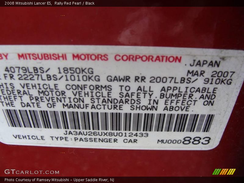 Rally Red Pearl / Black 2008 Mitsubishi Lancer ES