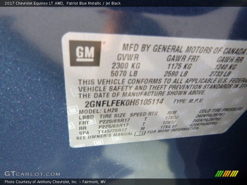Patriot Blue Metallic / Jet Black 2017 Chevrolet Equinox LT AWD