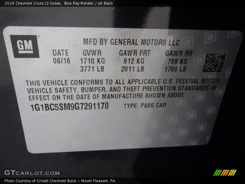 Blue Ray Metallic / Jet Black 2016 Chevrolet Cruze LS Sedan