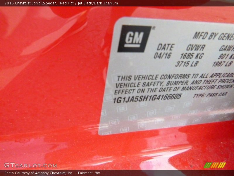 Red Hot / Jet Black/Dark Titanium 2016 Chevrolet Sonic LS Sedan