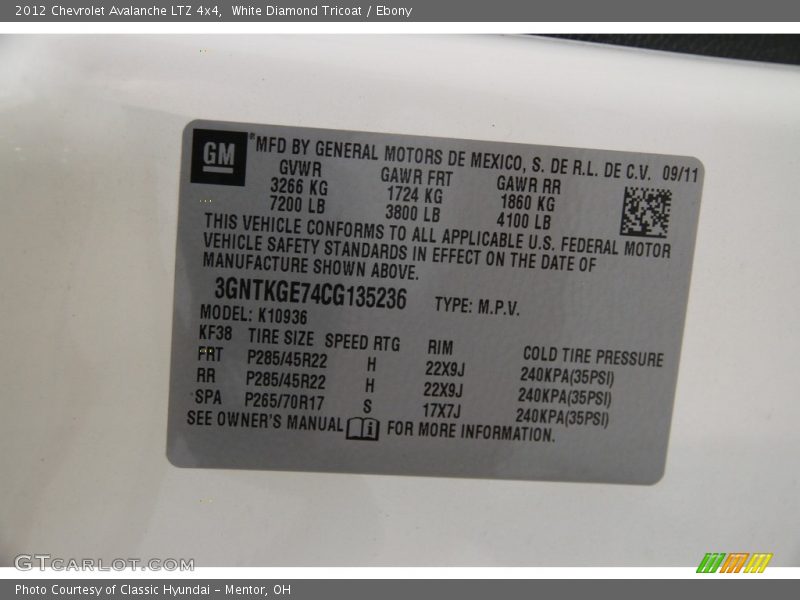 White Diamond Tricoat / Ebony 2012 Chevrolet Avalanche LTZ 4x4