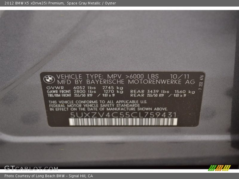 Space Gray Metallic / Oyster 2012 BMW X5 xDrive35i Premium