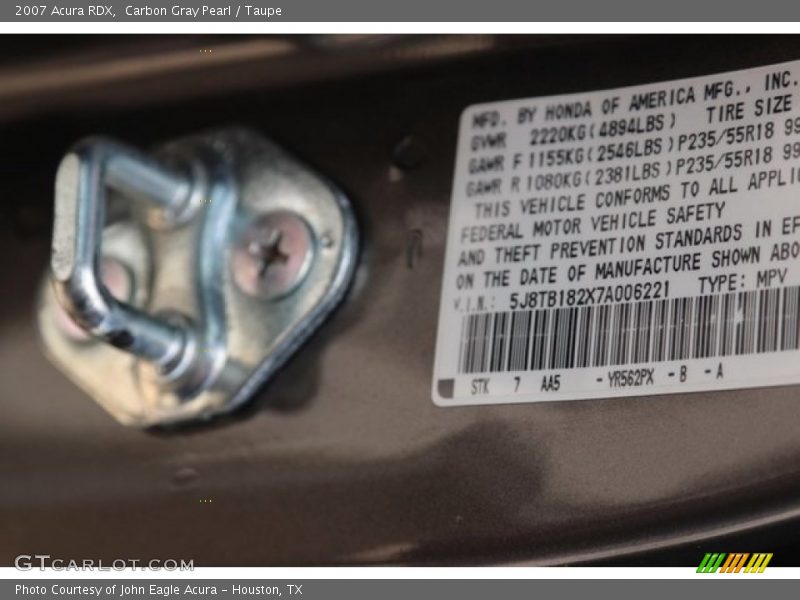 Carbon Gray Pearl / Taupe 2007 Acura RDX