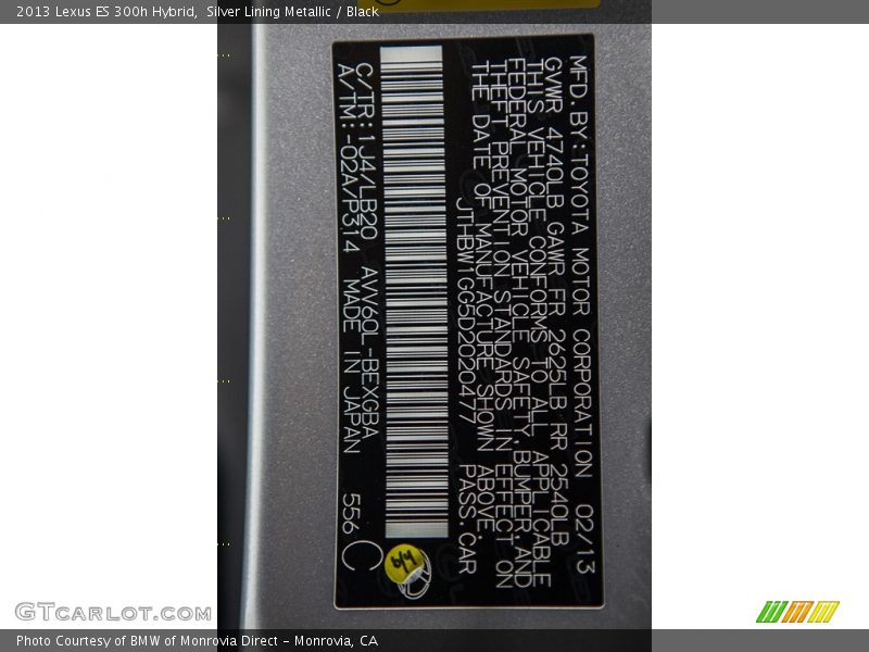 Silver Lining Metallic / Black 2013 Lexus ES 300h Hybrid