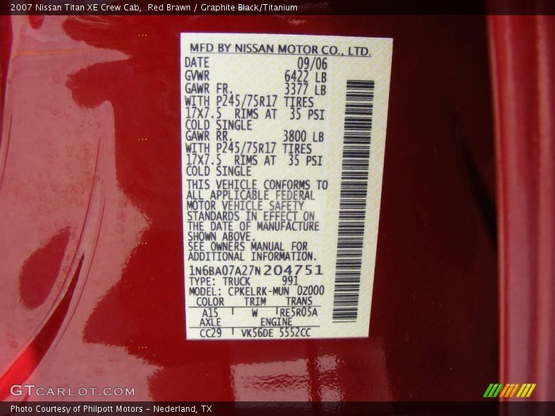 Red Brawn / Graphite Black/Titanium 2007 Nissan Titan XE Crew Cab