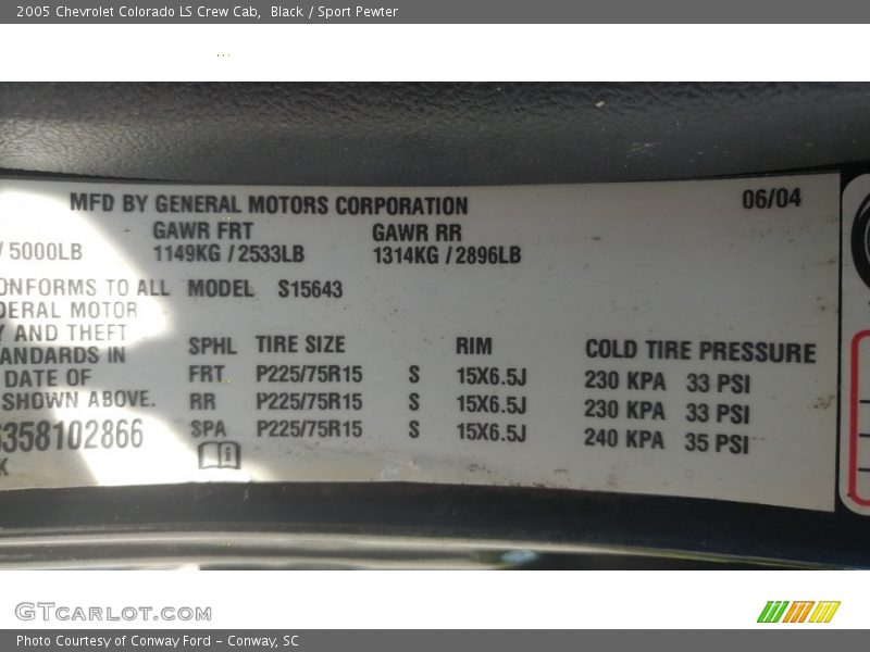 Black / Sport Pewter 2005 Chevrolet Colorado LS Crew Cab