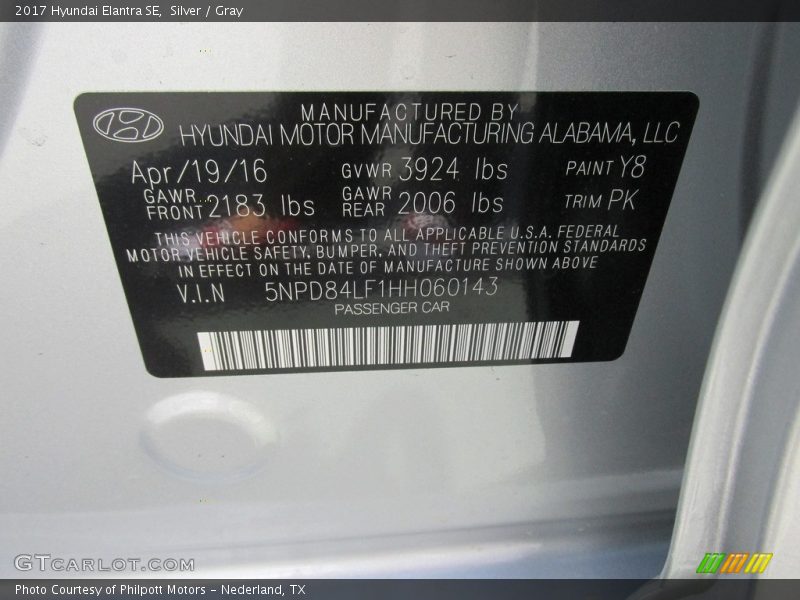 Silver / Gray 2017 Hyundai Elantra SE