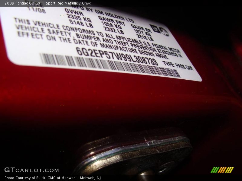 Sport Red Metallic / Onyx 2009 Pontiac G8 GXP