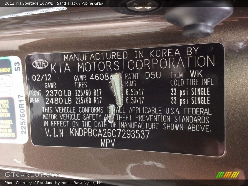 Sand Track / Alpine Gray 2012 Kia Sportage LX AWD