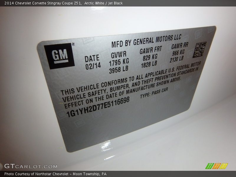 Arctic White / Jet Black 2014 Chevrolet Corvette Stingray Coupe Z51