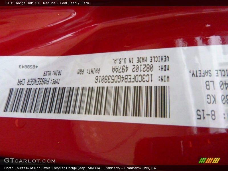 Redline 2 Coat Pearl / Black 2016 Dodge Dart GT
