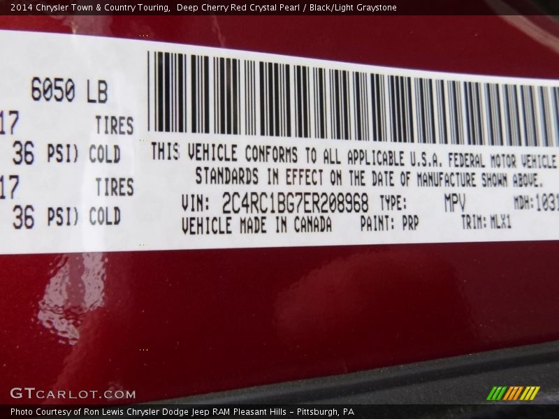 Deep Cherry Red Crystal Pearl / Black/Light Graystone 2014 Chrysler Town & Country Touring