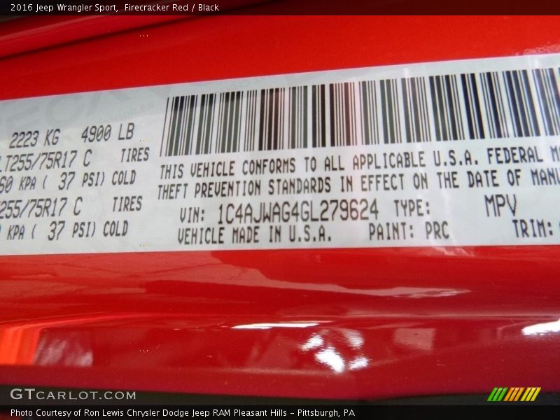 Firecracker Red / Black 2016 Jeep Wrangler Sport
