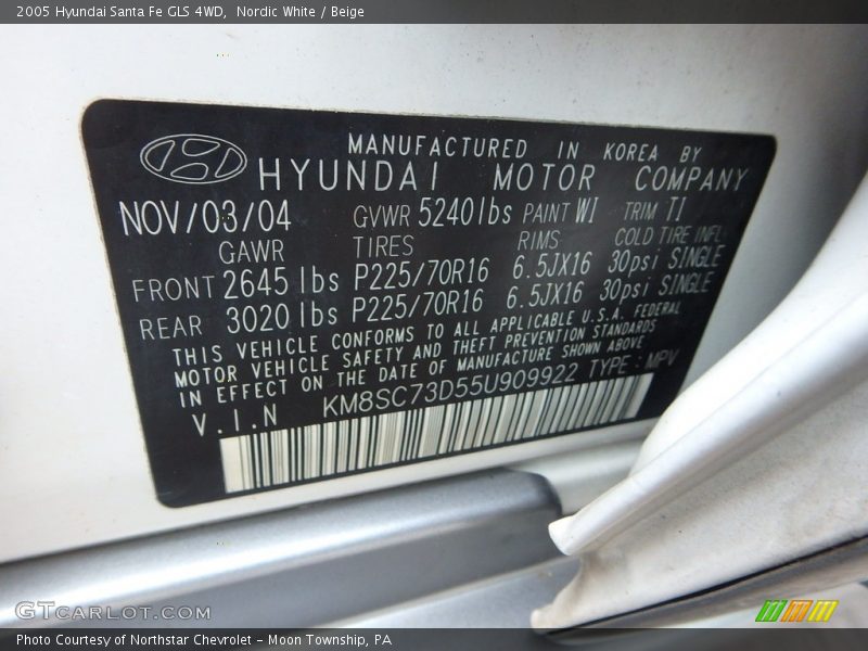 Nordic White / Beige 2005 Hyundai Santa Fe GLS 4WD