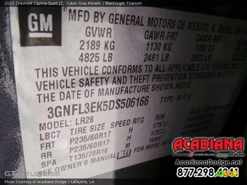 Cyber Gray Metallic / Black/Light Titanium 2013 Chevrolet Captiva Sport LT