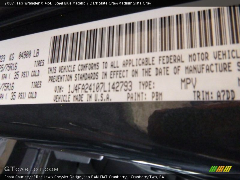 Steel Blue Metallic / Dark Slate Gray/Medium Slate Gray 2007 Jeep Wrangler X 4x4