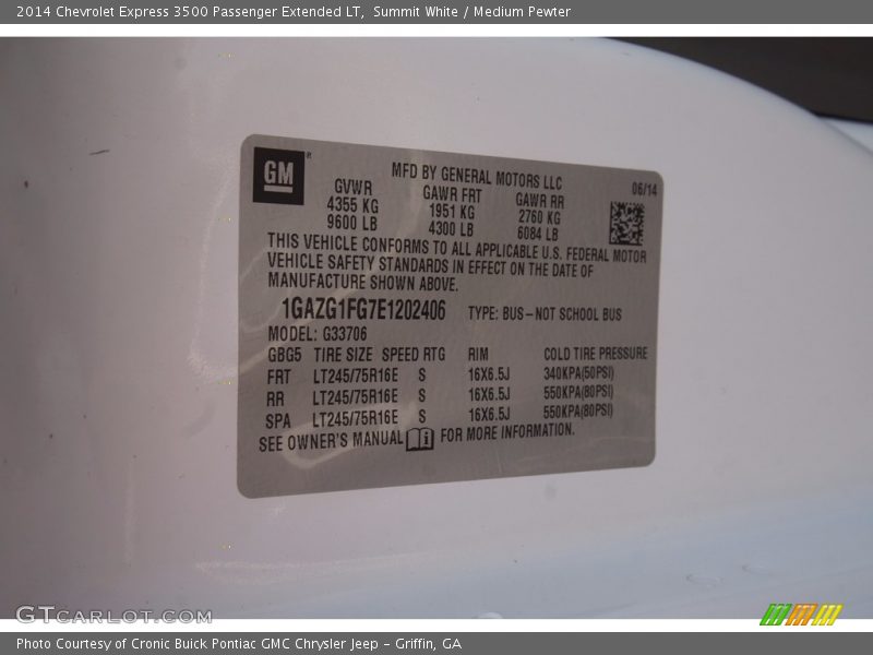 Summit White / Medium Pewter 2014 Chevrolet Express 3500 Passenger Extended LT