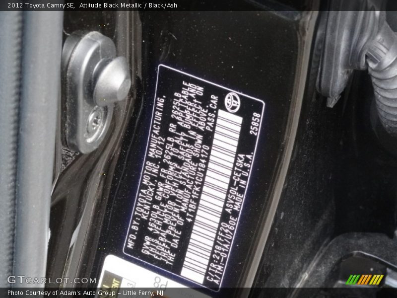 Attitude Black Metallic / Black/Ash 2012 Toyota Camry SE