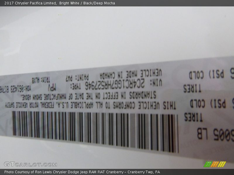 Bright White / Black/Deep Mocha 2017 Chrysler Pacifica Limited