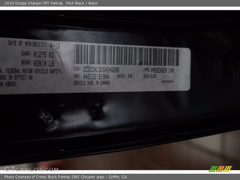 Pitch Black / Black 2016 Dodge Charger SRT Hellcat