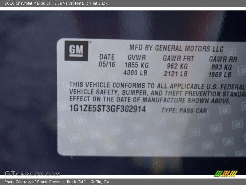 Blue Velvet Metallic / Jet Black 2016 Chevrolet Malibu LT