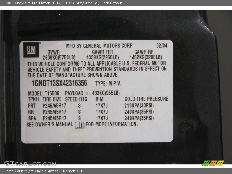 Dark Gray Metallic / Dark Pewter 2004 Chevrolet TrailBlazer LT 4x4