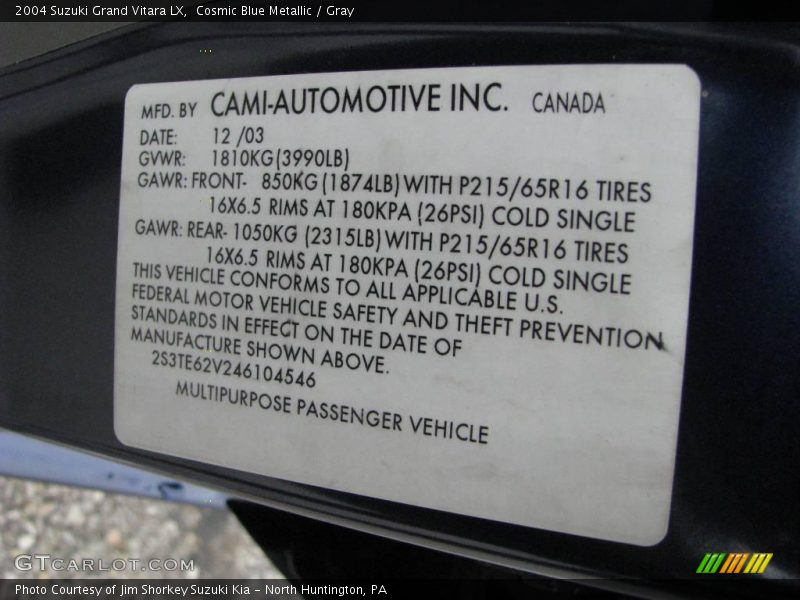 Cosmic Blue Metallic / Gray 2004 Suzuki Grand Vitara LX