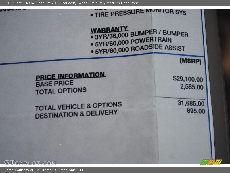 White Platinum / Medium Light Stone 2014 Ford Escape Titanium 2.0L EcoBoost