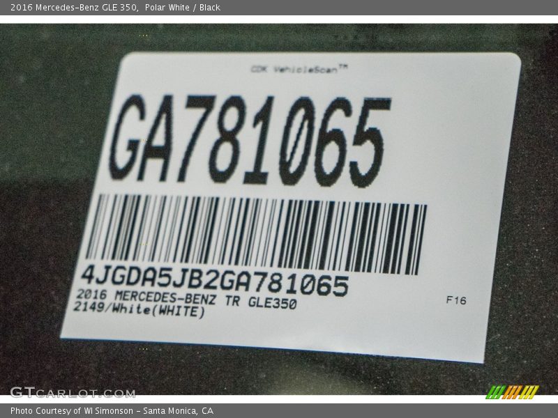 Polar White / Black 2016 Mercedes-Benz GLE 350