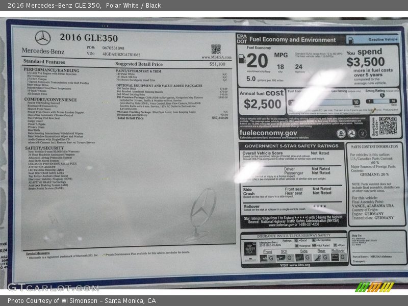 Polar White / Black 2016 Mercedes-Benz GLE 350
