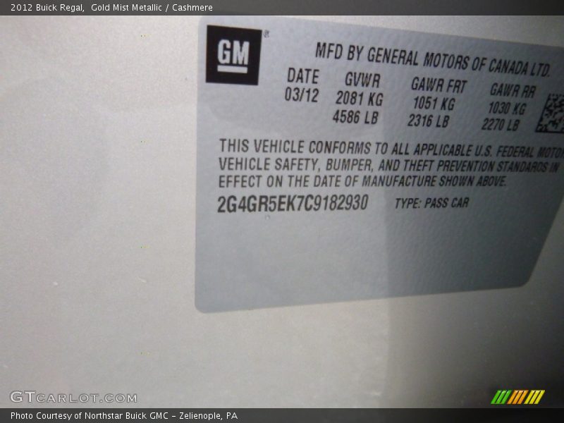 Gold Mist Metallic / Cashmere 2012 Buick Regal