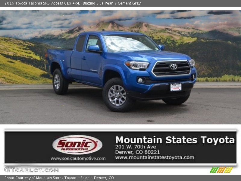 Blazing Blue Pearl / Cement Gray 2016 Toyota Tacoma SR5 Access Cab 4x4