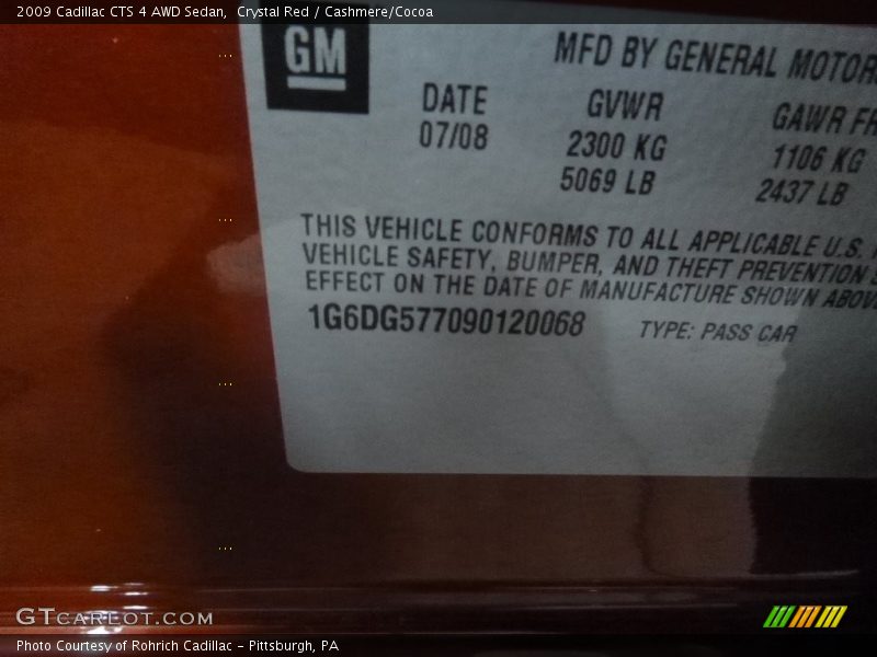 Crystal Red / Cashmere/Cocoa 2009 Cadillac CTS 4 AWD Sedan