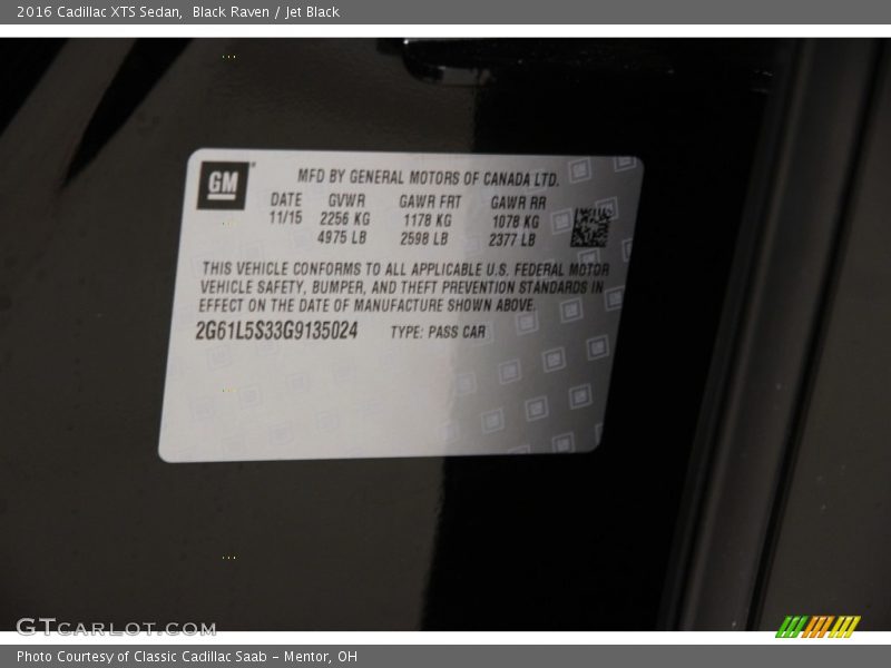 Black Raven / Jet Black 2016 Cadillac XTS Sedan