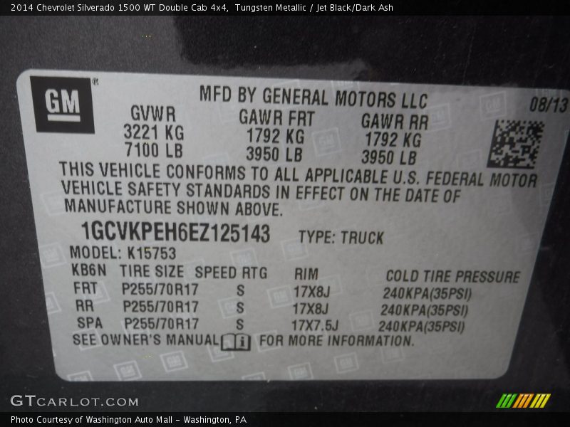 Tungsten Metallic / Jet Black/Dark Ash 2014 Chevrolet Silverado 1500 WT Double Cab 4x4