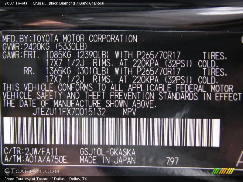 Black Diamond / Dark Charcoal 2007 Toyota FJ Cruiser