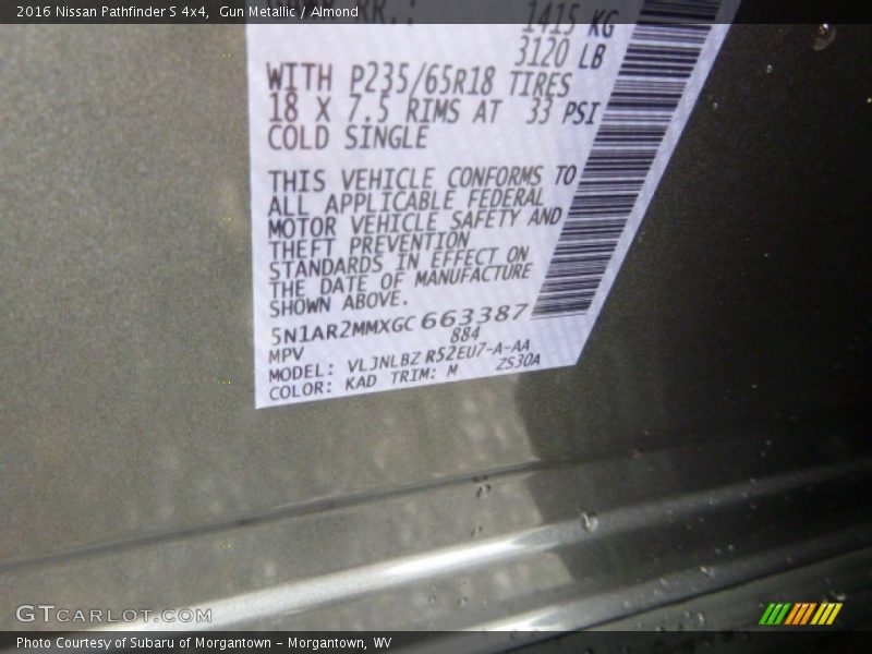 Gun Metallic / Almond 2016 Nissan Pathfinder S 4x4