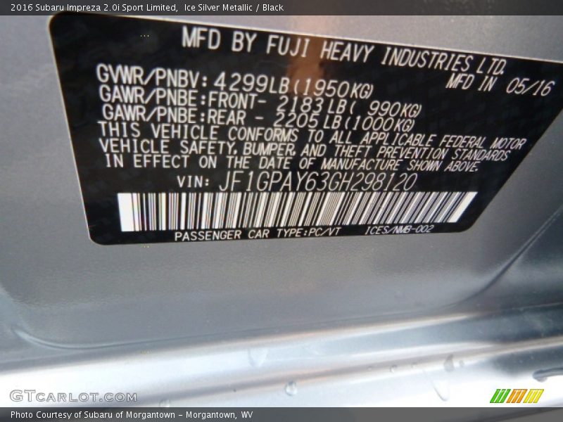 Ice Silver Metallic / Black 2016 Subaru Impreza 2.0i Sport Limited
