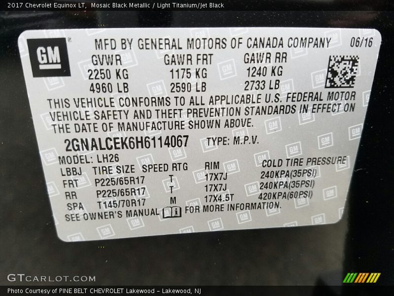 Mosaic Black Metallic / Light Titanium/Jet Black 2017 Chevrolet Equinox LT